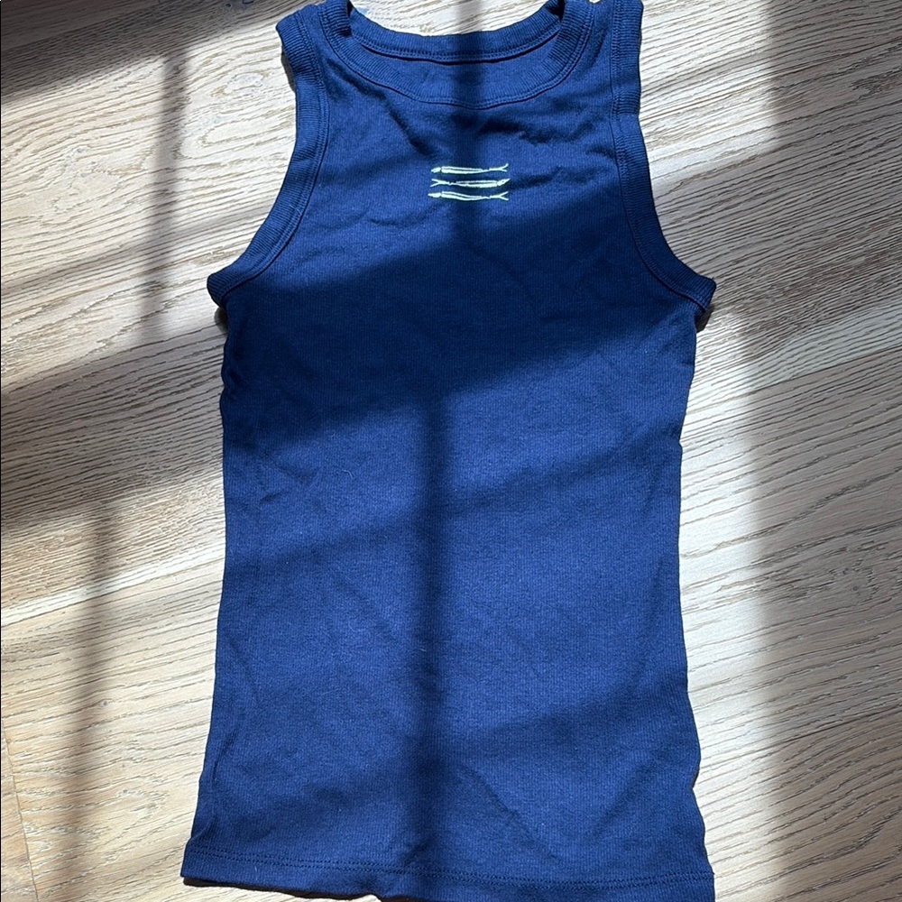 Navy Blue Tank Top with fish embroidery